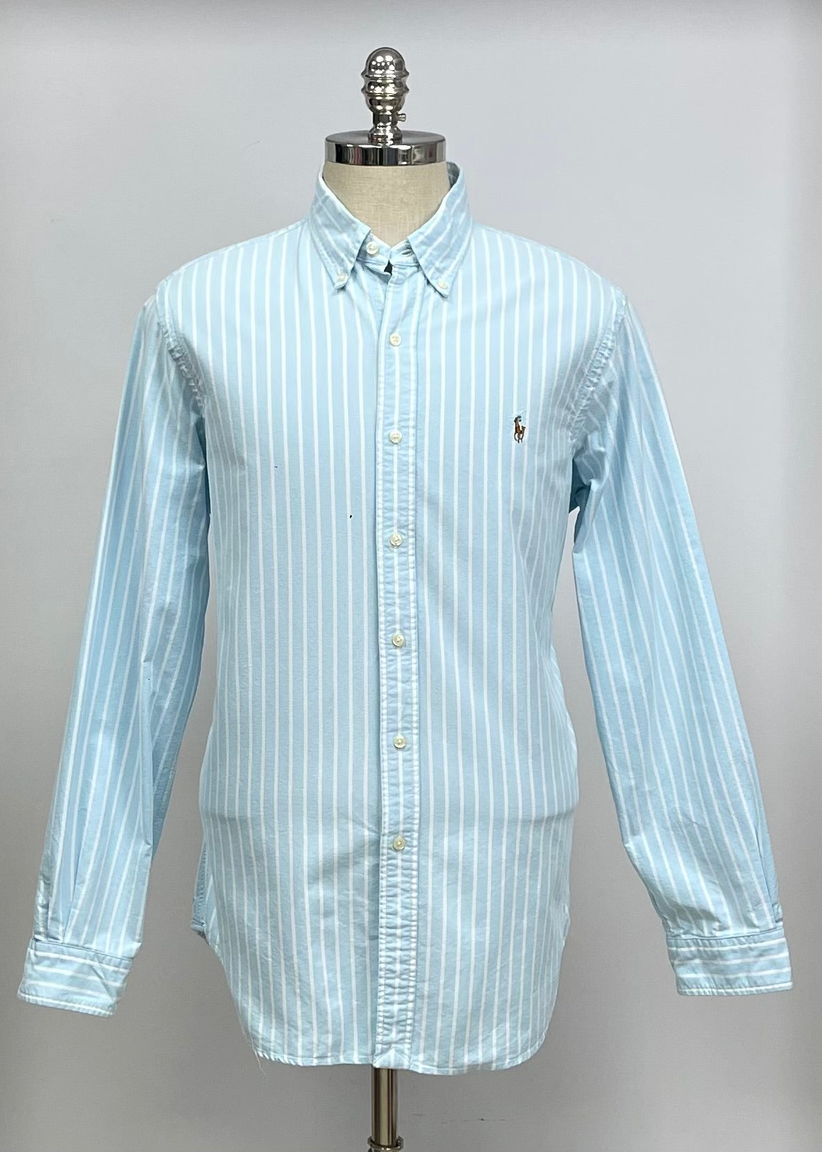 Camisa Polo Ralph Lauren 🏇🏼 Oxford color turquesa claro con rayas en color blanco Talla L Entalle Regular (ver descripción)