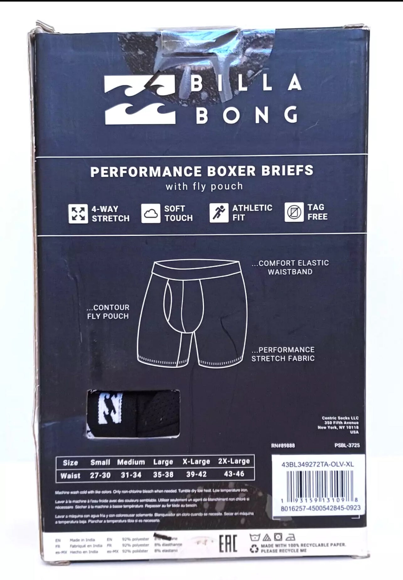 Combo de 3 Boxers Briefs Billabong 🏄🏽‍♂️ Tela de algodón stretch color Negro, verde oliva y diseño de camuflaje Talla M