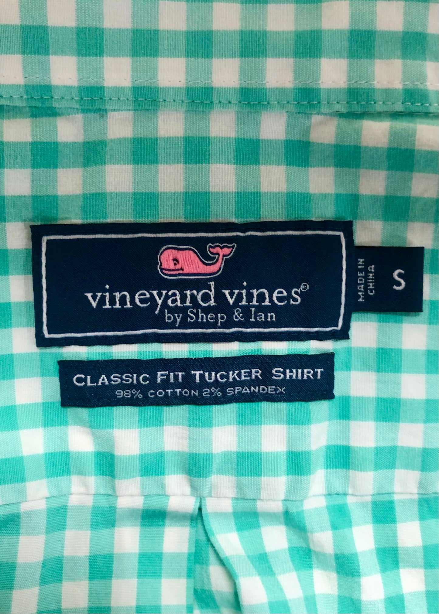Camisa de botones Vineyard Vines 🐳 de cuadros en color turquesa y blanco Talla S Entalle Clásico