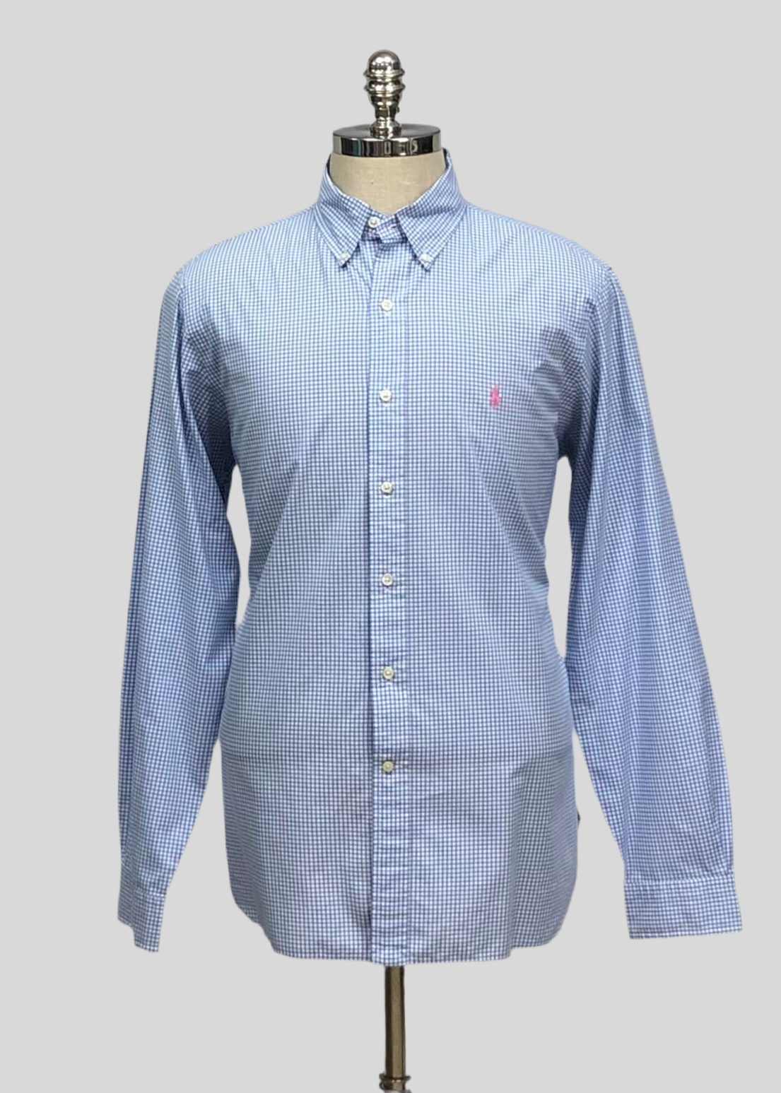 Camisa Polo Ralph Lauren 🏇🏼 con patrón de cuadros gingham celeste y blanco Talla L Entalle Regular