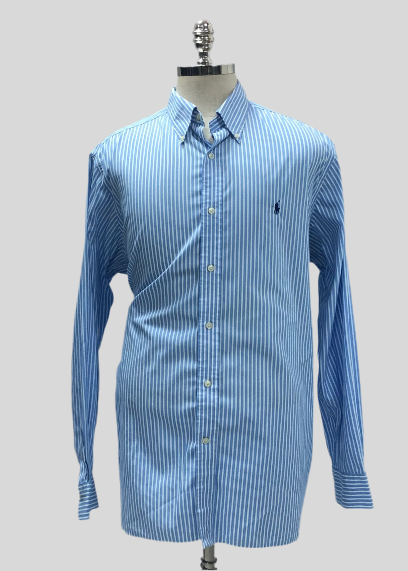 Camisa Polo Ralph Lauren 🏇🏼 con patron de rayas en color celeste y blanco Talla XL Entalle Clásico