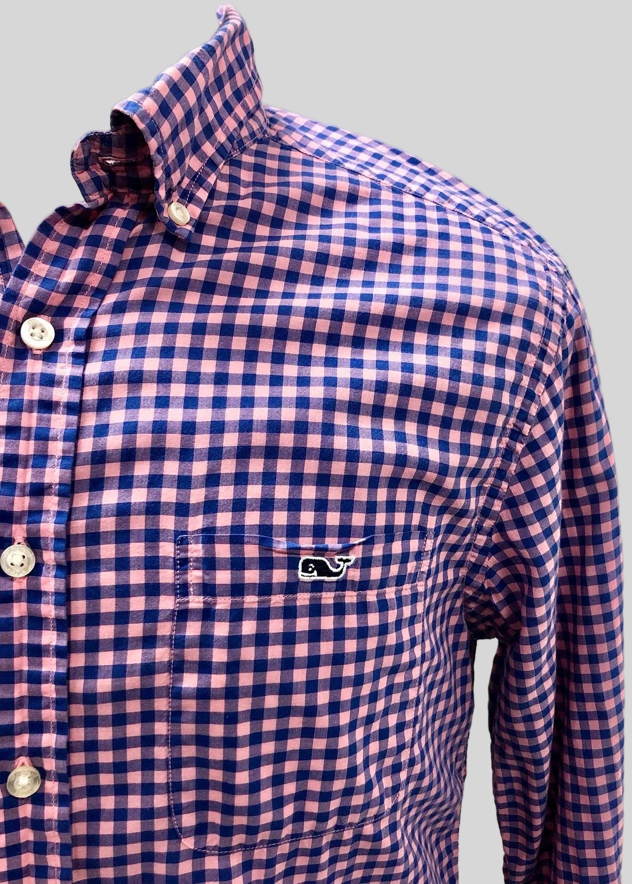 Camisa de botones Vineyard Vines 🐳 de cuadros gingham en color azul y rosado Talla M Entalle Slim Fit