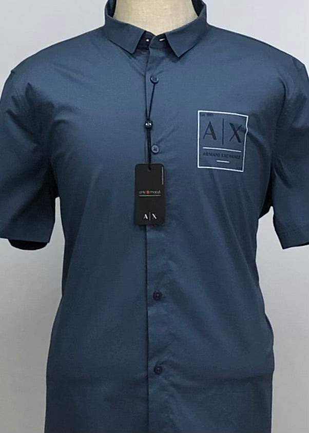 Camisa de botones Armani Exchange 🇮🇹 color azul grisáceo Talla XXL Entalle Slim Fit