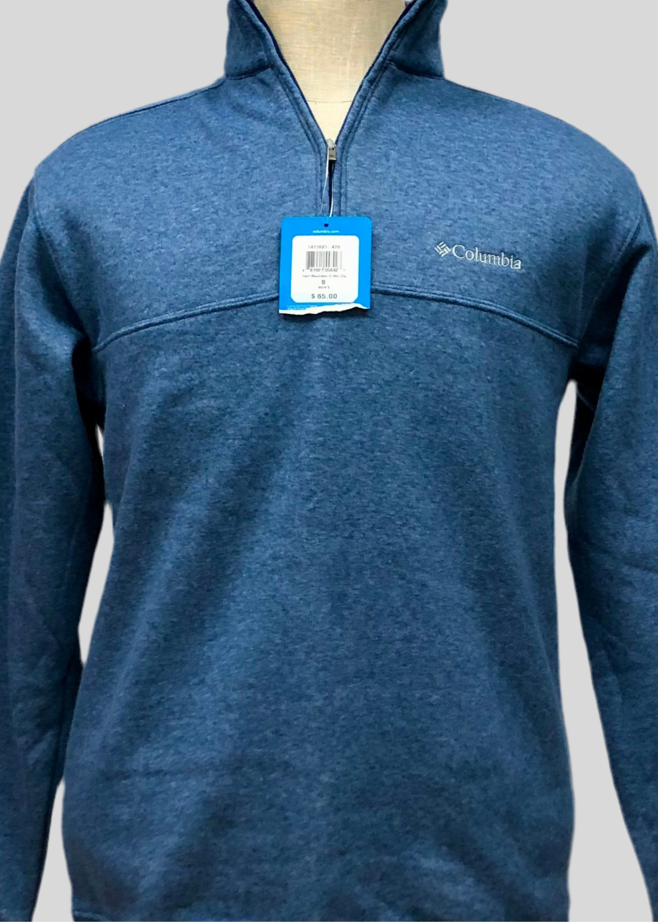 Sueter Jersey Columbia 🔷 color azul grisáceo y logo en color gris Talla S