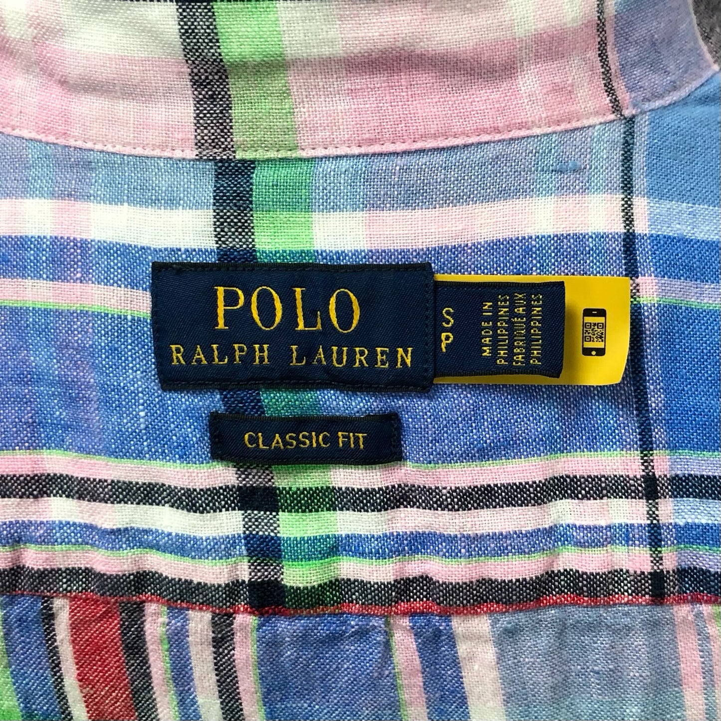 Camisa Polo Ralph Lauren 🏇🏼 de Lino con patron de cuadros tartán en color rosado, azul y verde Talla S Entalle Clásico
