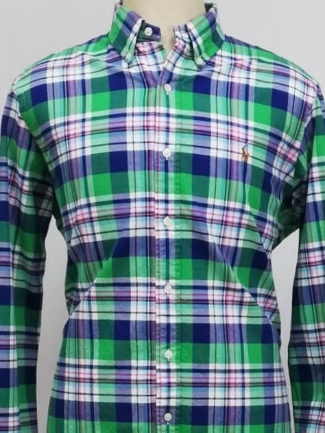 Camisa Polo Ralph Lauren 🏇🏼 Oxford de cuadros tartán en color verde, azul, rojo y blanco Talla L Entalle Regular