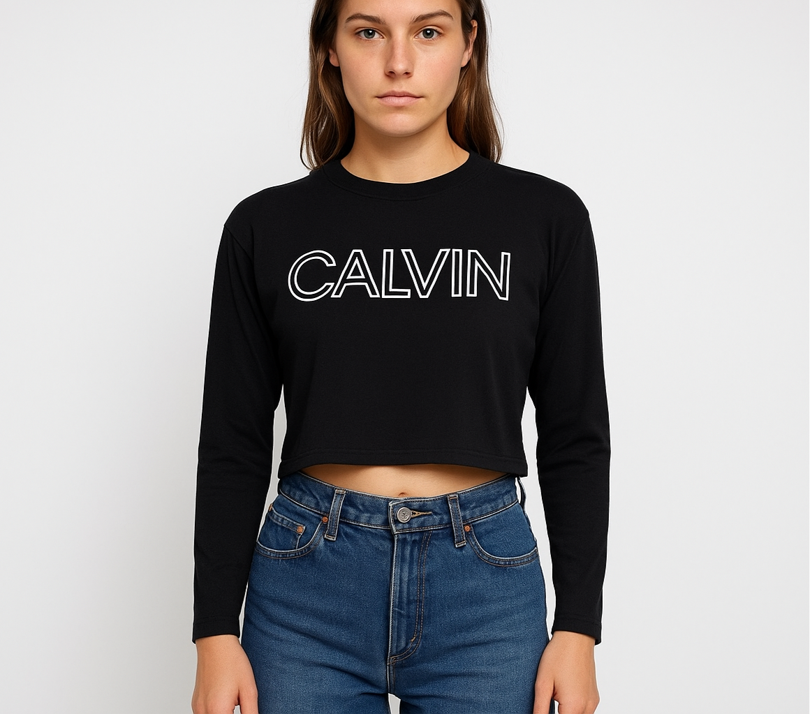 Camiseta crop top de mujer Calvin Klein Performance manga larga en color negro Talla M