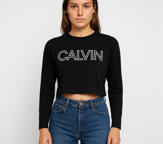 Camiseta crop top de mujer Calvin Klein Performance manga larga en color negro Talla M