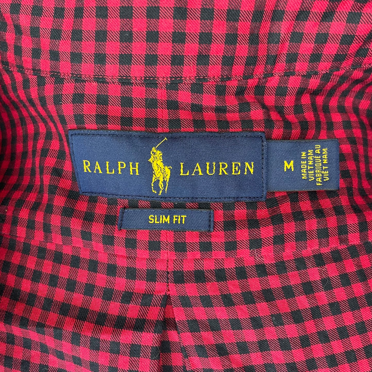 Camisa Polo Ralph Lauren 🏇🏼 con patron de cuadros gingham rojo y negro Talla M Entalle Slim Fit