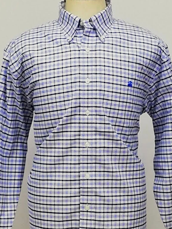 Camisa Brooks Brothers 🐑 color blanco con cuadros tartán en azul y negro Talla XL Entalle Regular