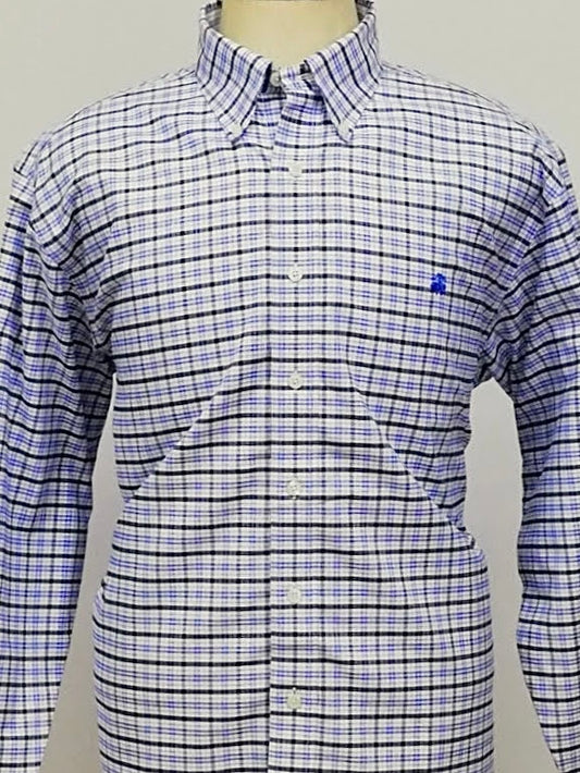 Camisa Brooks Brothers 🐑 color blanco con cuadros tartán en azul y negro Talla XL Entalle Regular