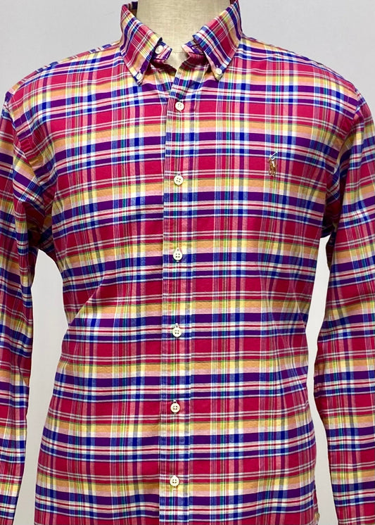 Camisa Polo Ralph Lauren 🏇🏼 Oxfod con patron de cuadros tartán en rojo, amarillo, morado y blanco Talla L Entalle Regular