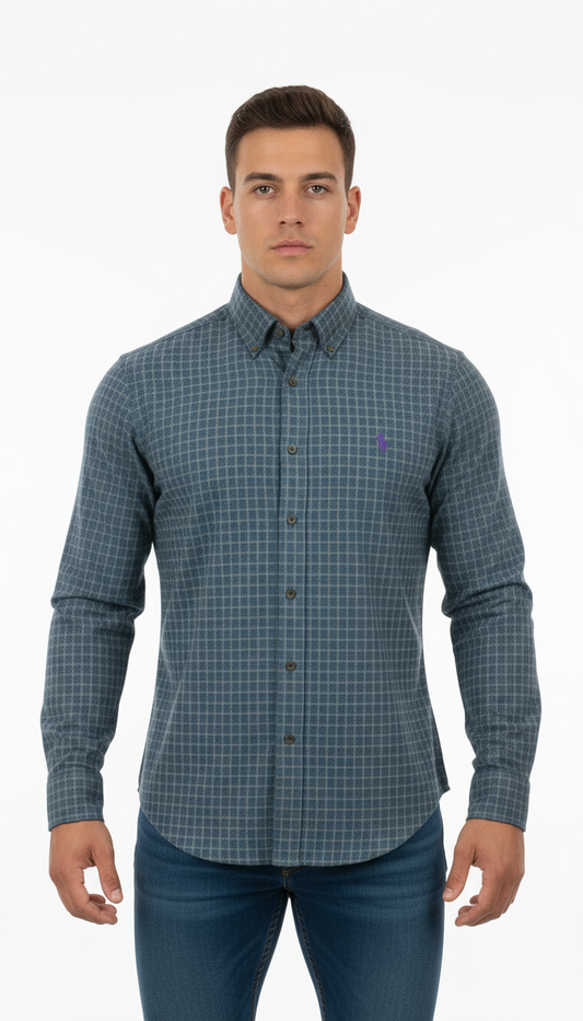 Camisa Polo Ralph Lauren 🏇🏼 de cuadros verde oscuro y azul navy Talla L Entalle Slim Fit