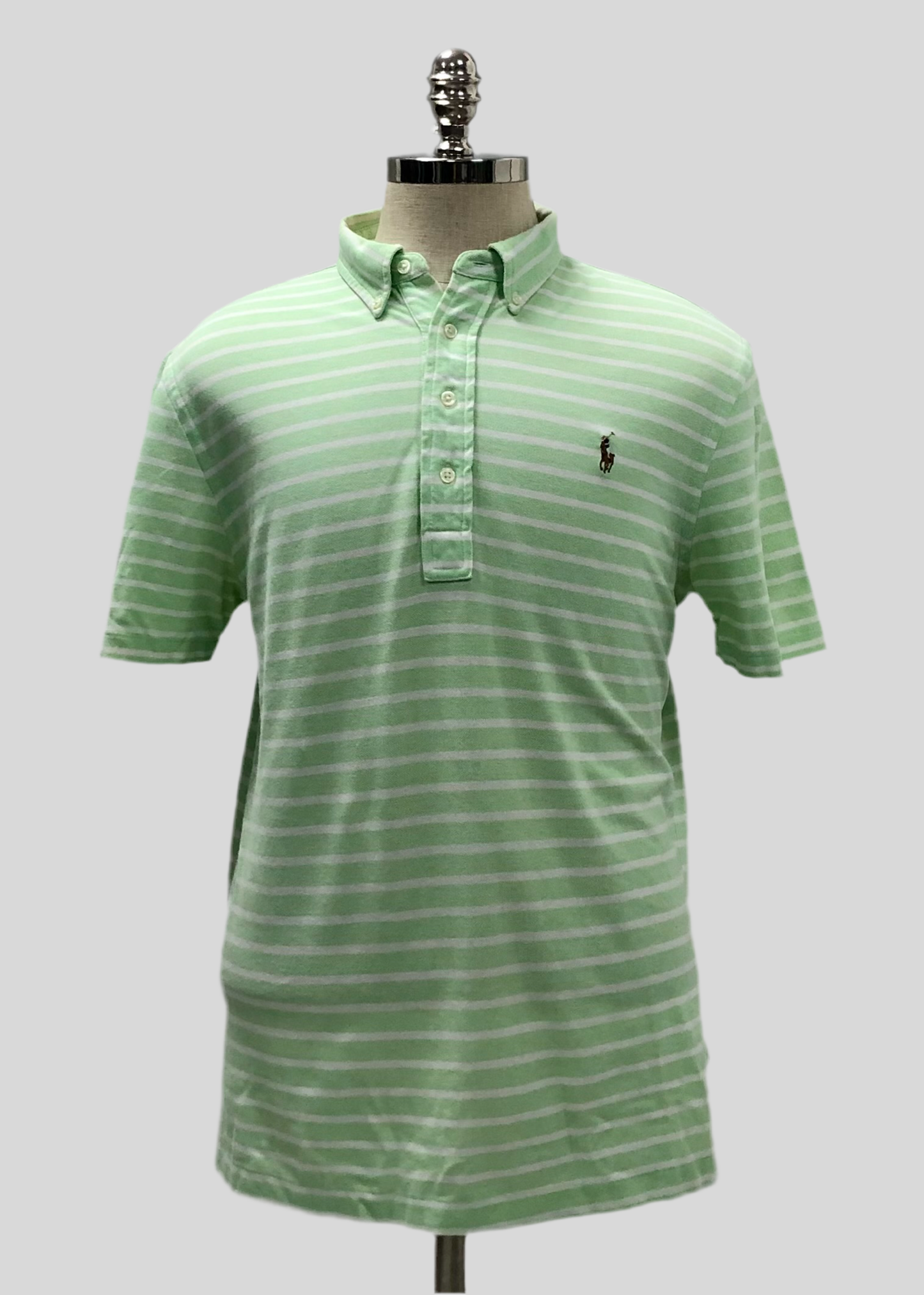 Camiseta Polo Ralph Lauren 🏇🏼 (Knit Oxford) color blanco con patrón de rayas en verde claro Talla L Entalle Regular