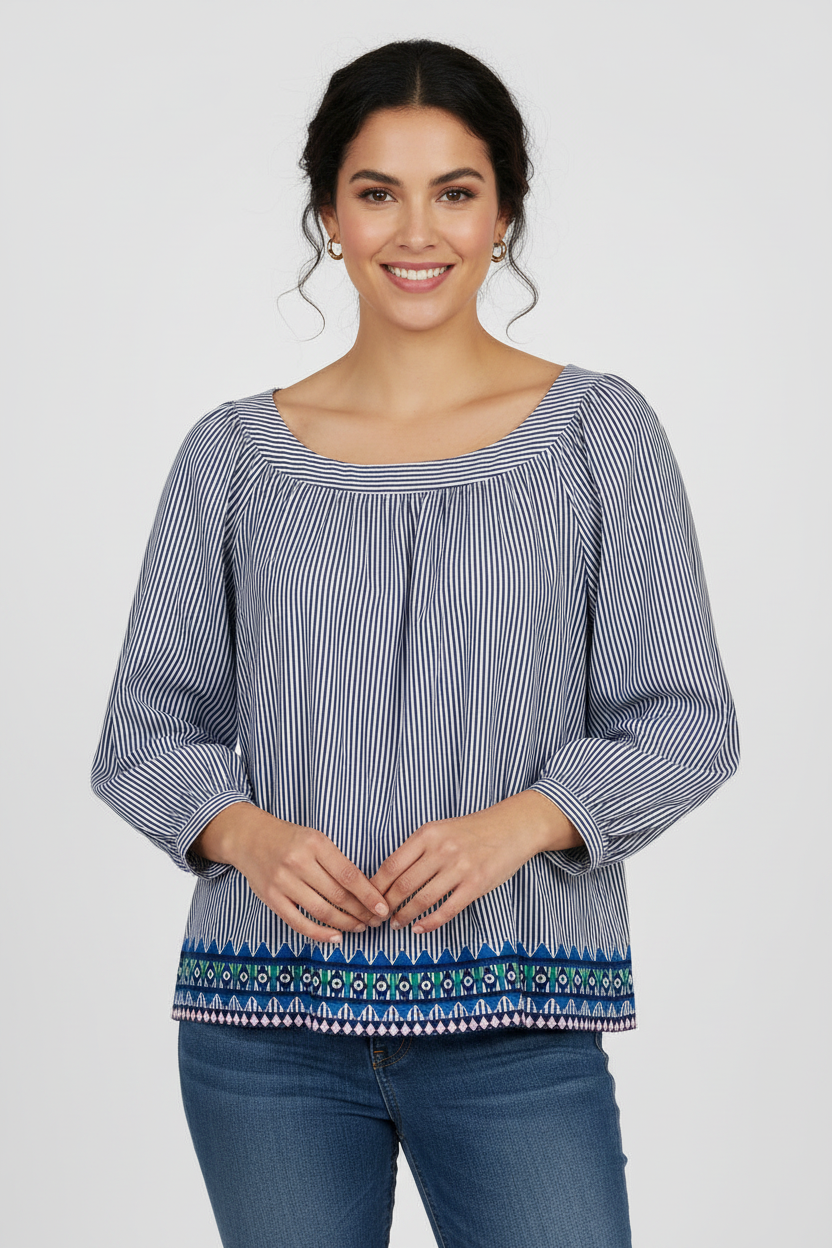 Blusa de mujer Vineyard Vines 🐳 de rayas en color azul navy y blanco Talla M Entalle Regular
