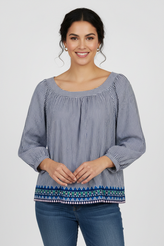 Blusa de mujer Vineyard Vines 🐳 de rayas en color azul navy y blanco Talla M Entalle Regular