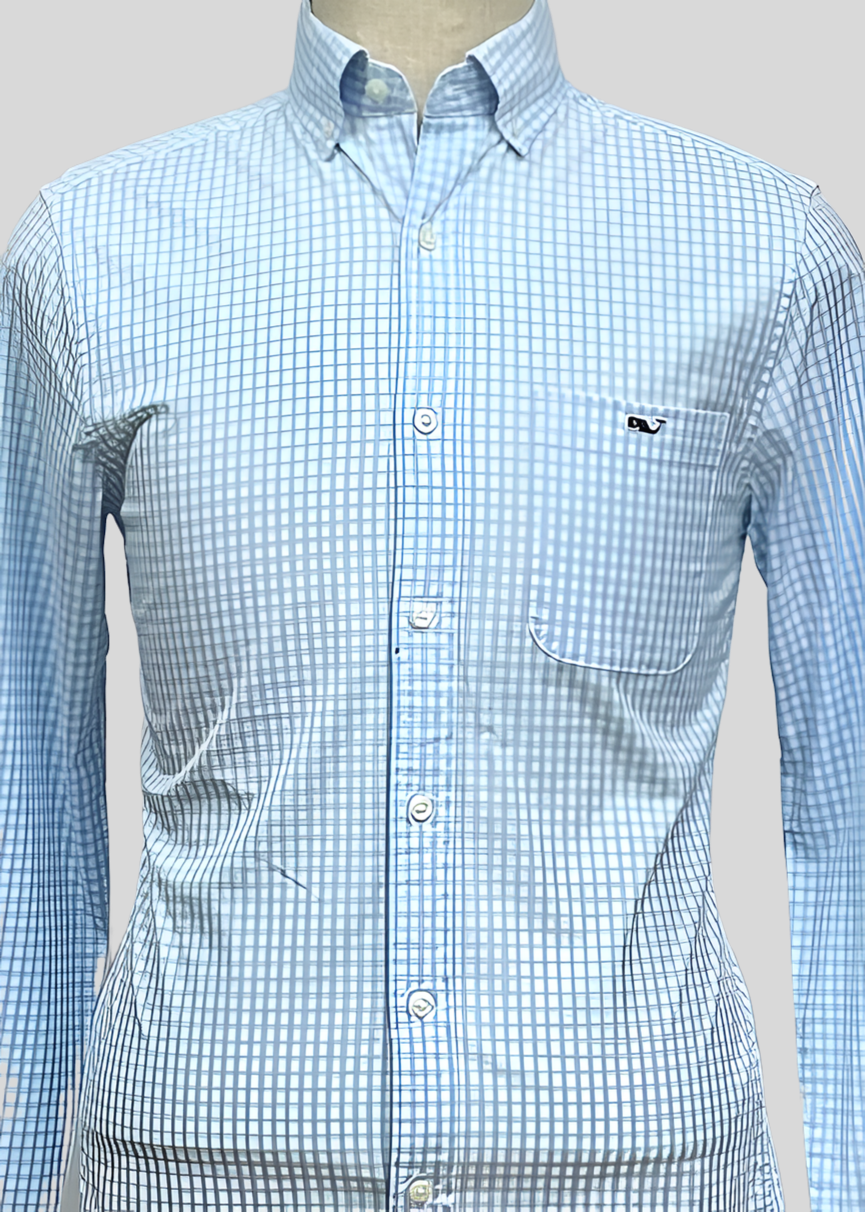 Camisa Vineyard Vines 🐳 de cuadros gingham en color celeste y blanco Talla XS Entalle Clasico