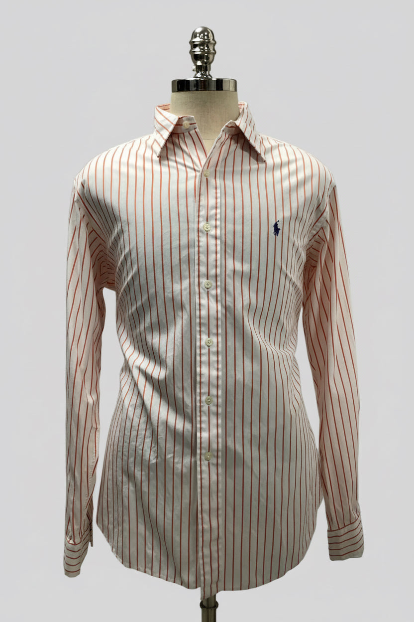 Camisa de botones Polo Ralph Lauren 🏇🏼 color blanco de rayas en color naranja Talla XL Entalle Regular