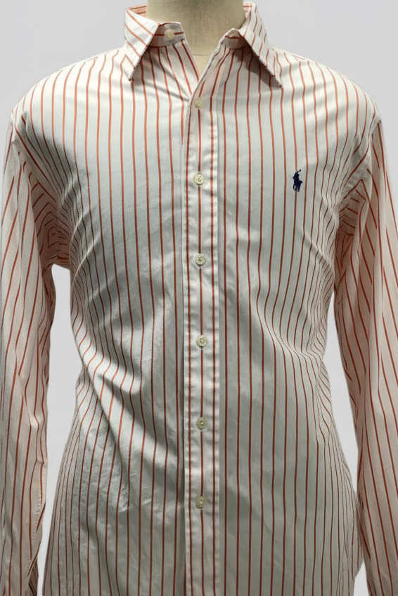 Camisa de botones Polo Ralph Lauren 🏇🏼 color blanco de rayas en color naranja Talla XL Entalle Regular