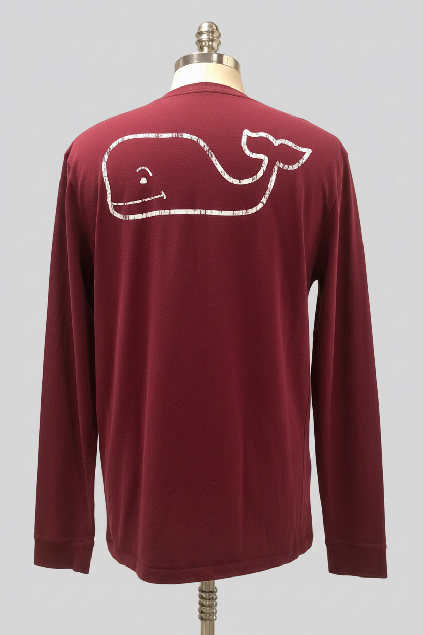 Camiseta de bolsillo Vineyard Vines 🐳 color rojo oscuro con Diseño de ballena Talla Large