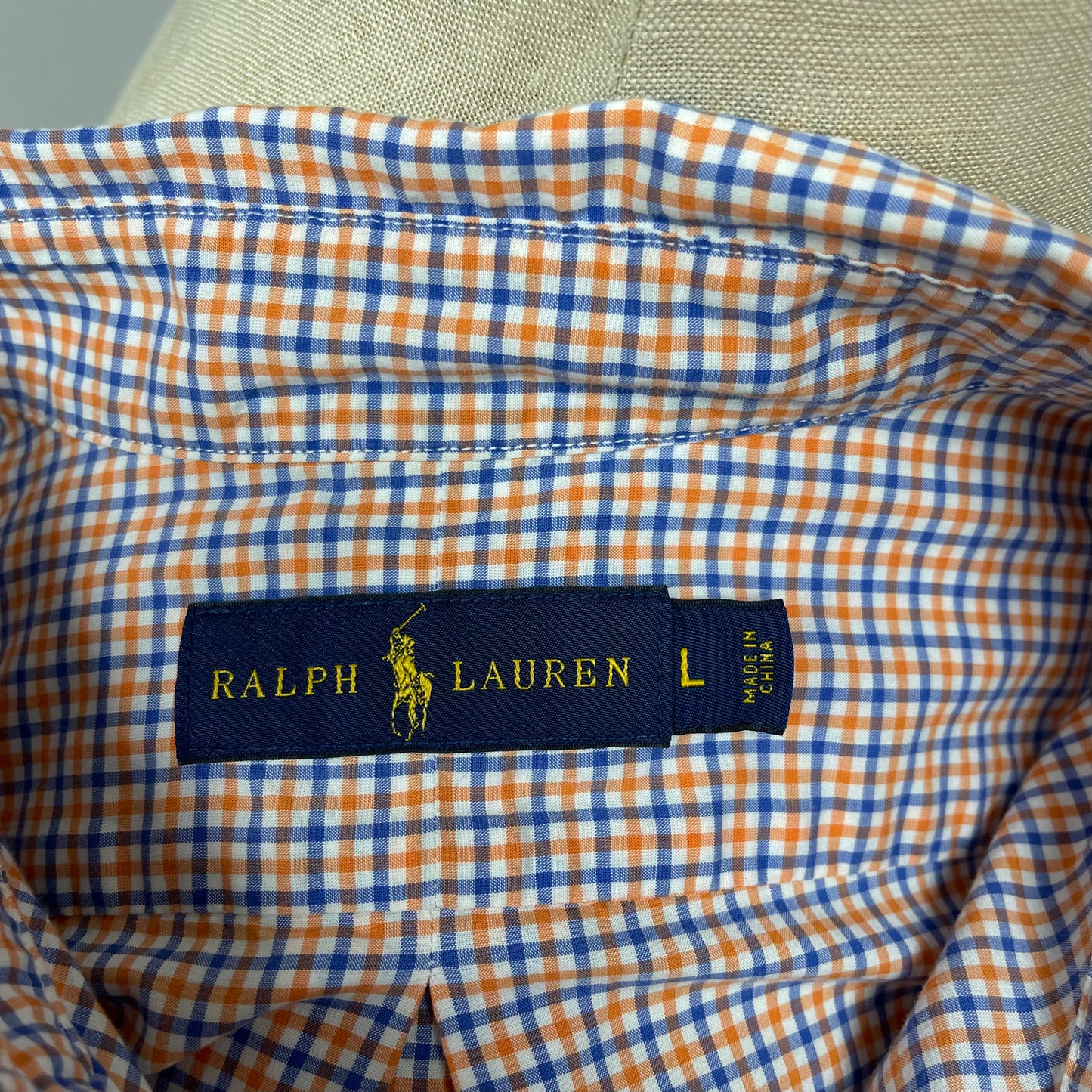 Camisa de cuadros Polo Ralph Lauren🏇 en color naranja, azul y blanco Talla L Entalle Regular