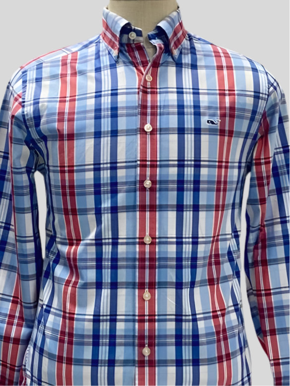 Camisa de botones Vineyard Vines 🐳 de cuadros en color rojo, azul y blanco Talla M Entalle Slim Fit