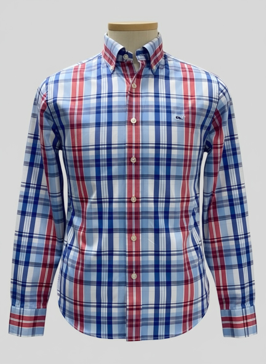 Camisa de botones Vineyard Vines 🐳 de cuadros en color rojo, azul y blanco Talla M Entalle Slim Fit