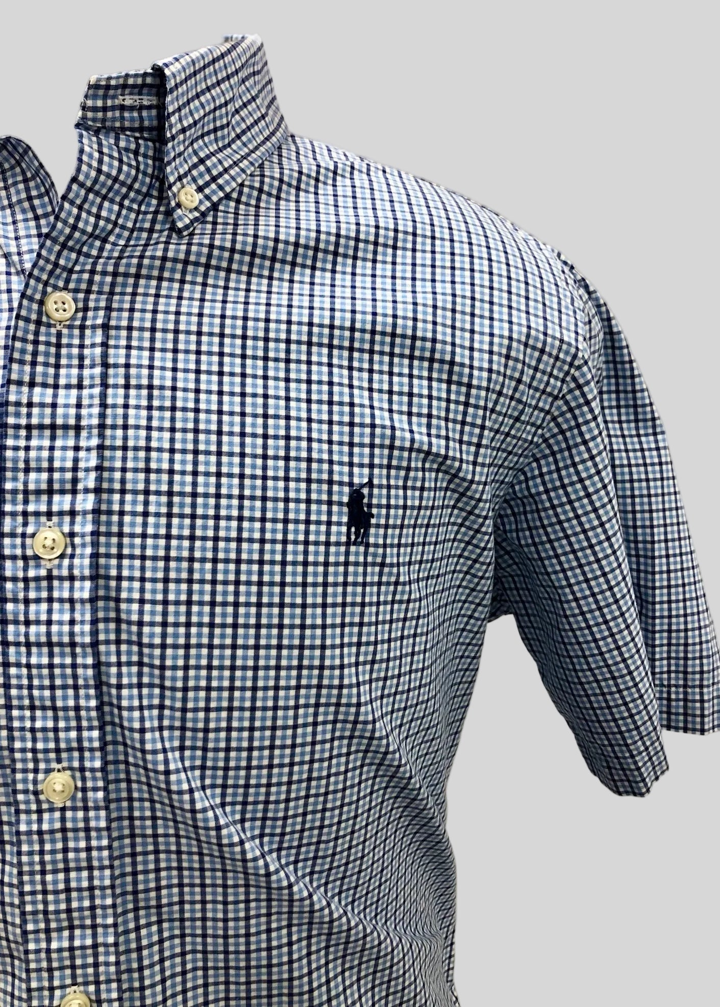 Camisa Polo Ralph Lauren 🏇🏼 Color blanco de cuadros en color azul Talla L Entalle Regular