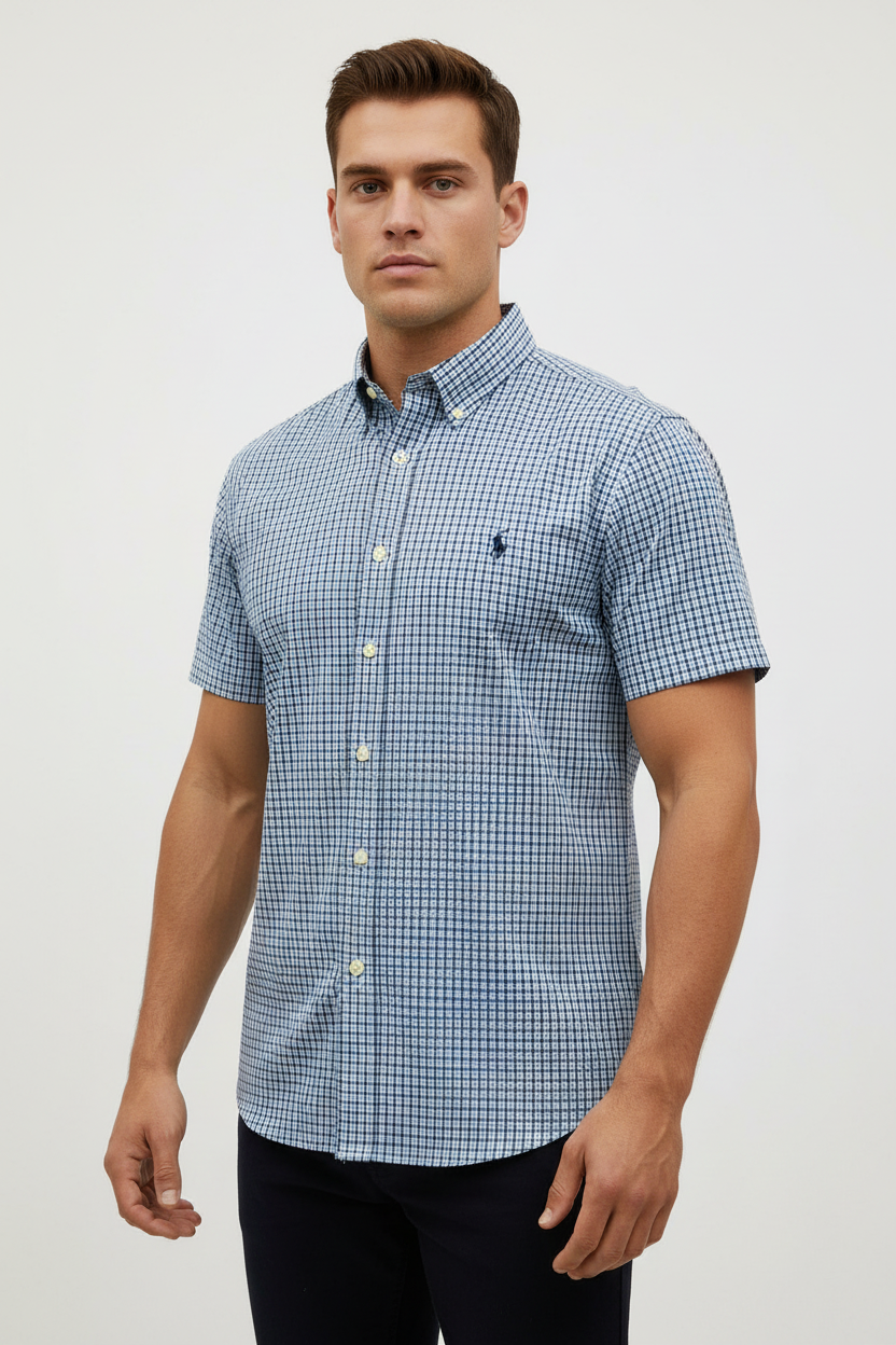 Camisa Polo Ralph Lauren 🏇🏼 Color blanco de cuadros en color azul Talla L Entalle Regular