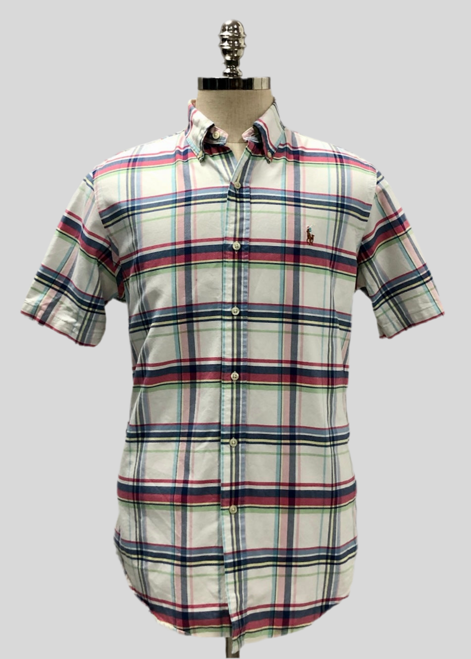 Camisa Polo Ralph Lauren 🏇🏼 Oxford blanco de cuadros en color azul, verde y rosado Talla M Entalle Regular
