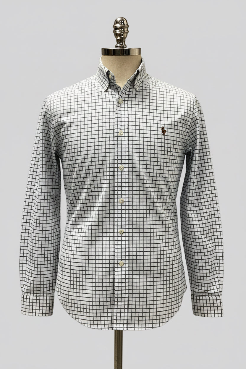 Camisa Polo Ralph Lauren 🏇🏼 Color blanco de cuadros en azul navy Talla M Entalle Slim Fit