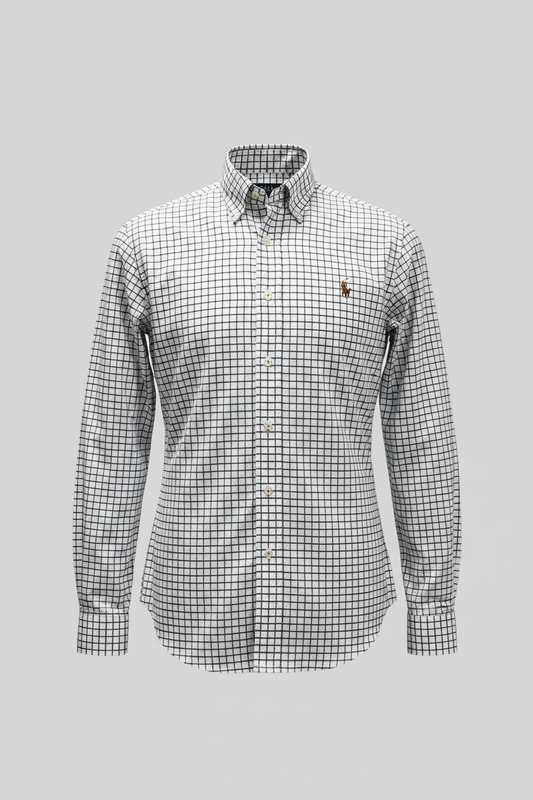 Camisa Polo Ralph Lauren 🏇🏼 Color blanco de cuadros en azul navy Talla M Entalle Slim Fit