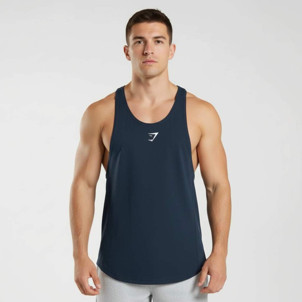 Camiseta de entrenamiento sin mangas Gymshark 🏋🏽 color azul oscuro y logo en blanco Talla L