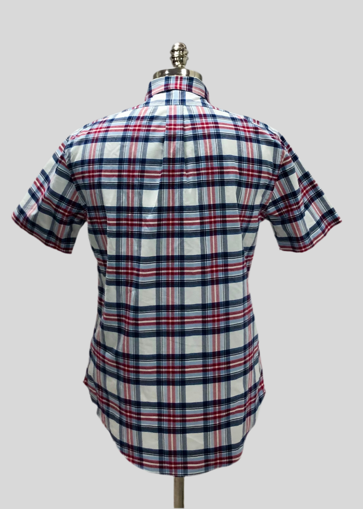Camisa Polo Ralph Lauren 🏇🏼 Color blanco con patron de cuadros tartán azul y rojo Talla M Entalle Slim Fit