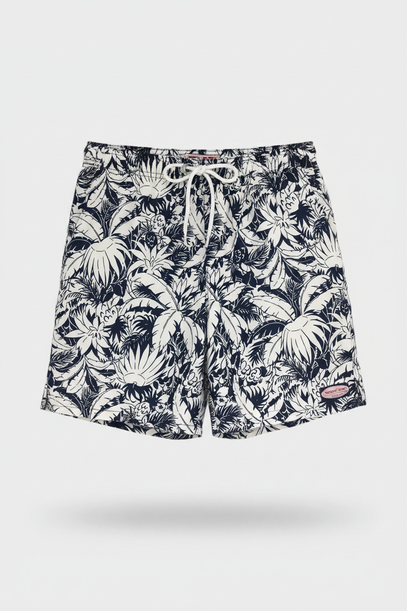 Short de baño Vineyard Vines 🐳 con diseño de palmeras en color azul Navy y blanco talla M (ver descripción)