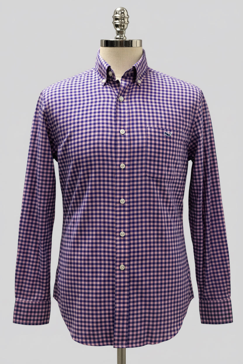 Camisa de botones Vineyard Vines 🐳 de cuadros gingham en color azul y rosado Talla M Entalle Slim Fit