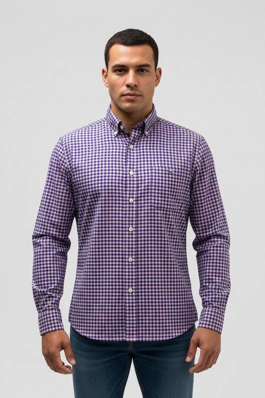 Camisa de botones Vineyard Vines 🐳 de cuadros gingham en color azul y rosado Talla M Entalle Slim Fit