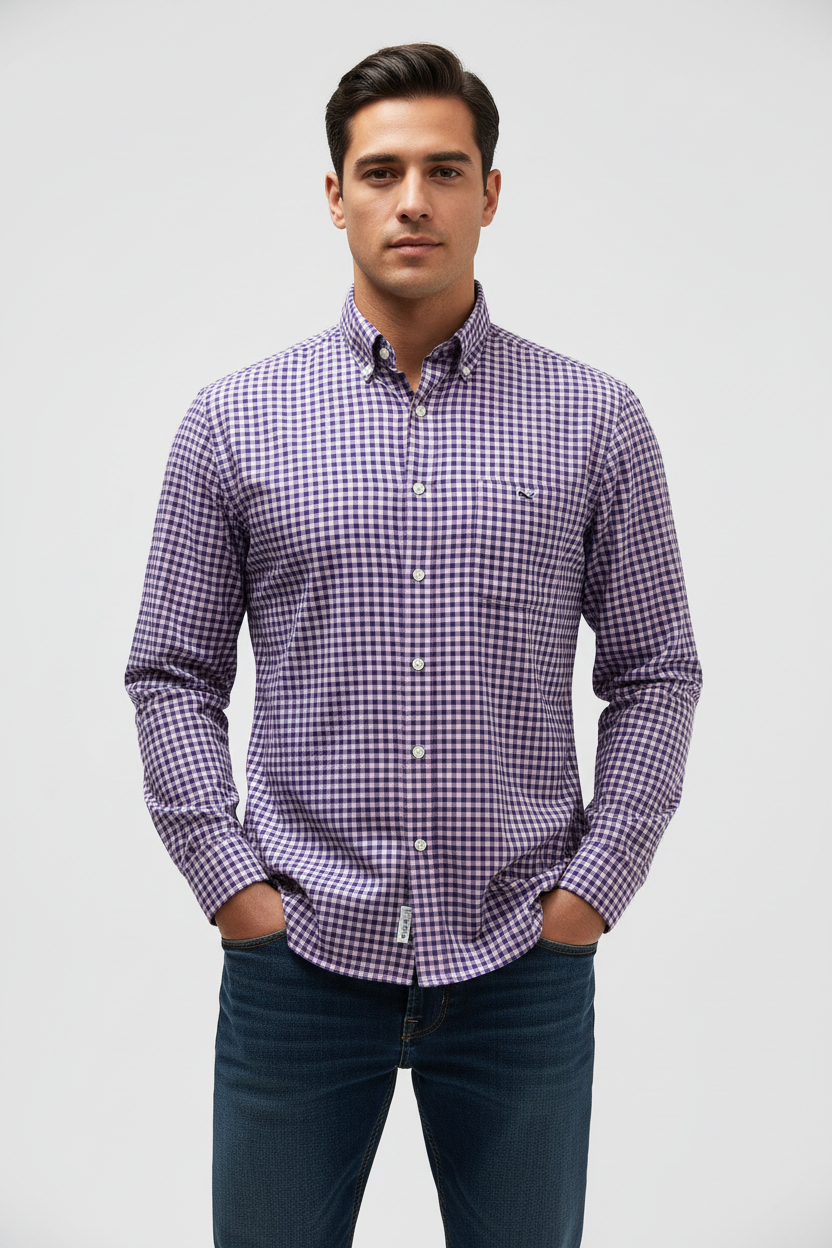 Camisa de botones Vineyard Vines 🐳 de cuadros gingham en color azul y rosado Talla M Entalle Slim Fit