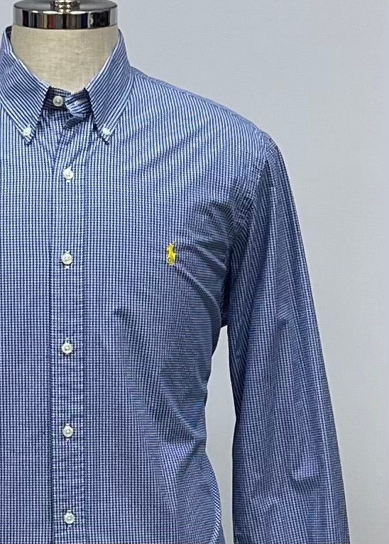 Camisa de botones Polo Ralph Lauren 🏇🏼 con patrón de cuadros gingham azul y blanco Talla L Entalle Regular