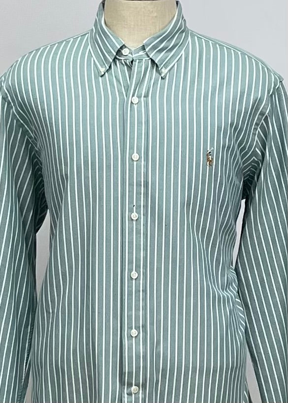 Camisa Polo Ralph Lauren 🏇🏼 Oxford color verde menta y patrón de rayas en blanco Talla L Entalle Regular