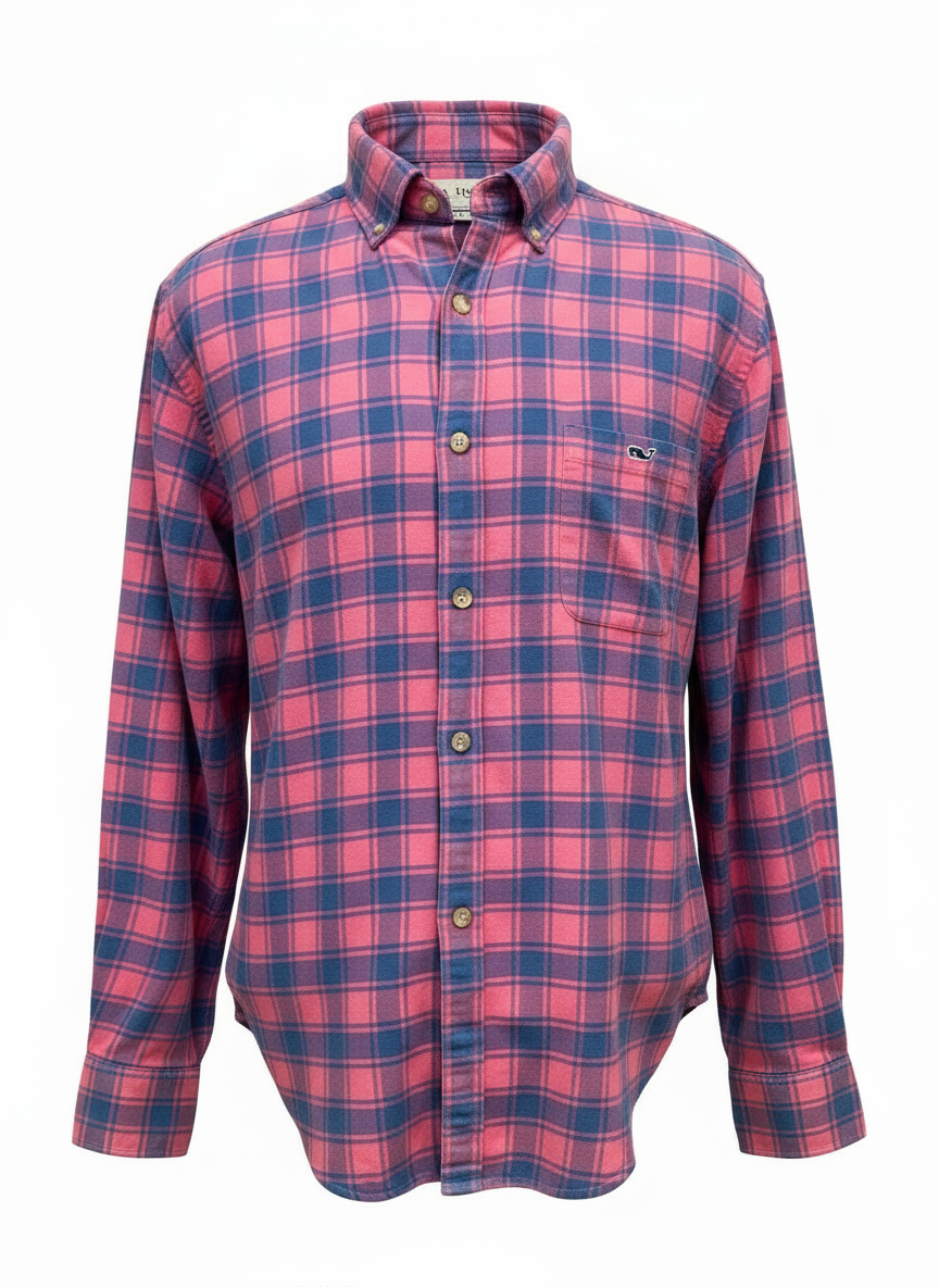 Camisa de botones Vineyard Vines 🐳 color rosado magenta de cuadros en color azul Talla XL Entalle Clásico