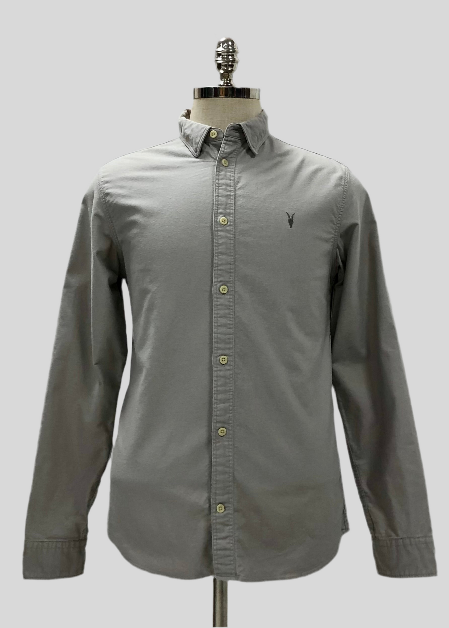 Camisa de botones Allsaints 🦌 Oxford color gris claro Talla S Entalle Regular