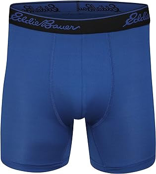 Paquete de 4 Calzoncillos tipo Boxer marca Eddie Bauer Microfibra - Tela dry-fit en color negro, azul, esmeralda y gris Talla S y L