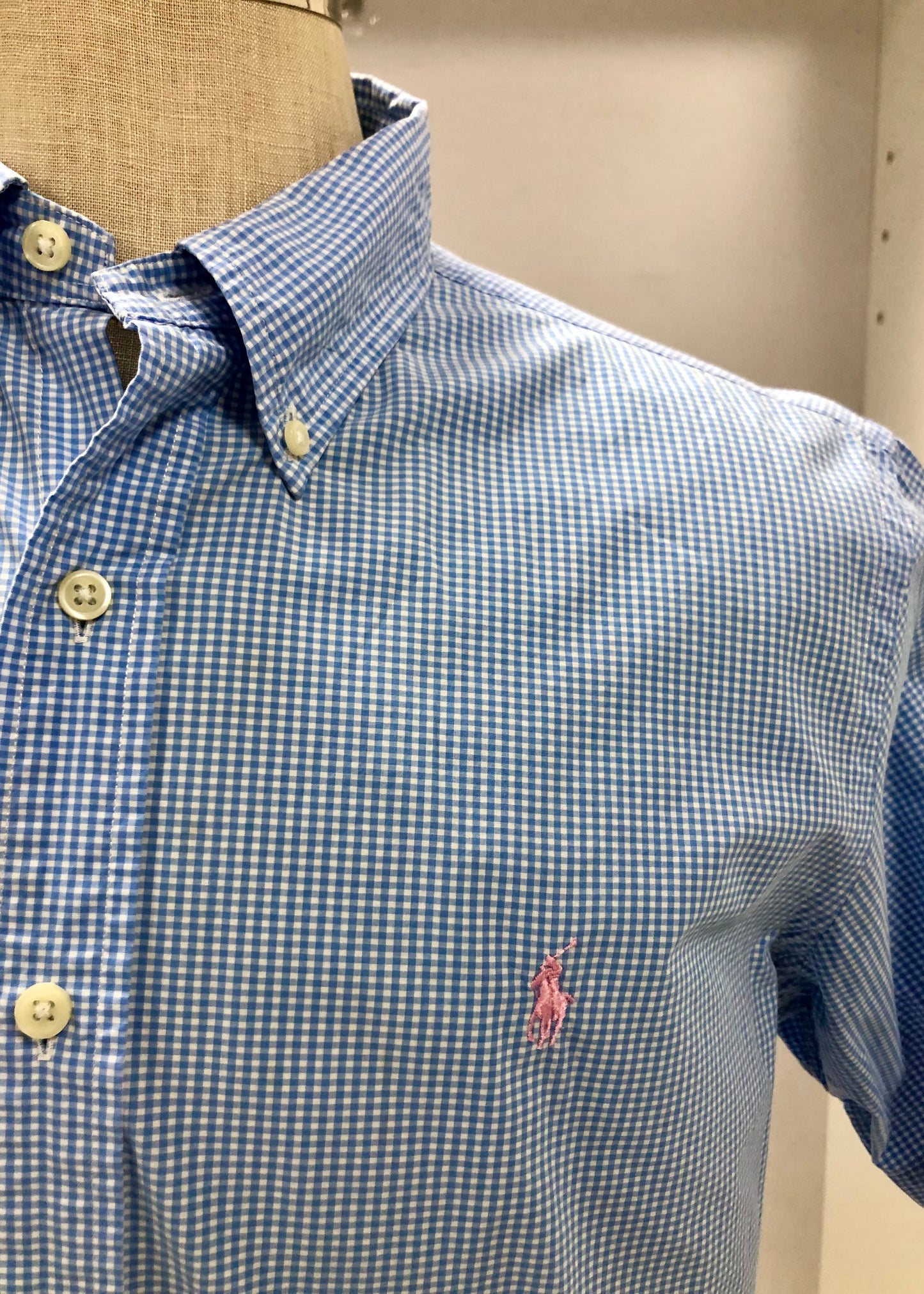 Camisa Polo Ralph Lauren 🏇🏼 de cuadros gingham celeste y blanco Talla L Entalle Regular