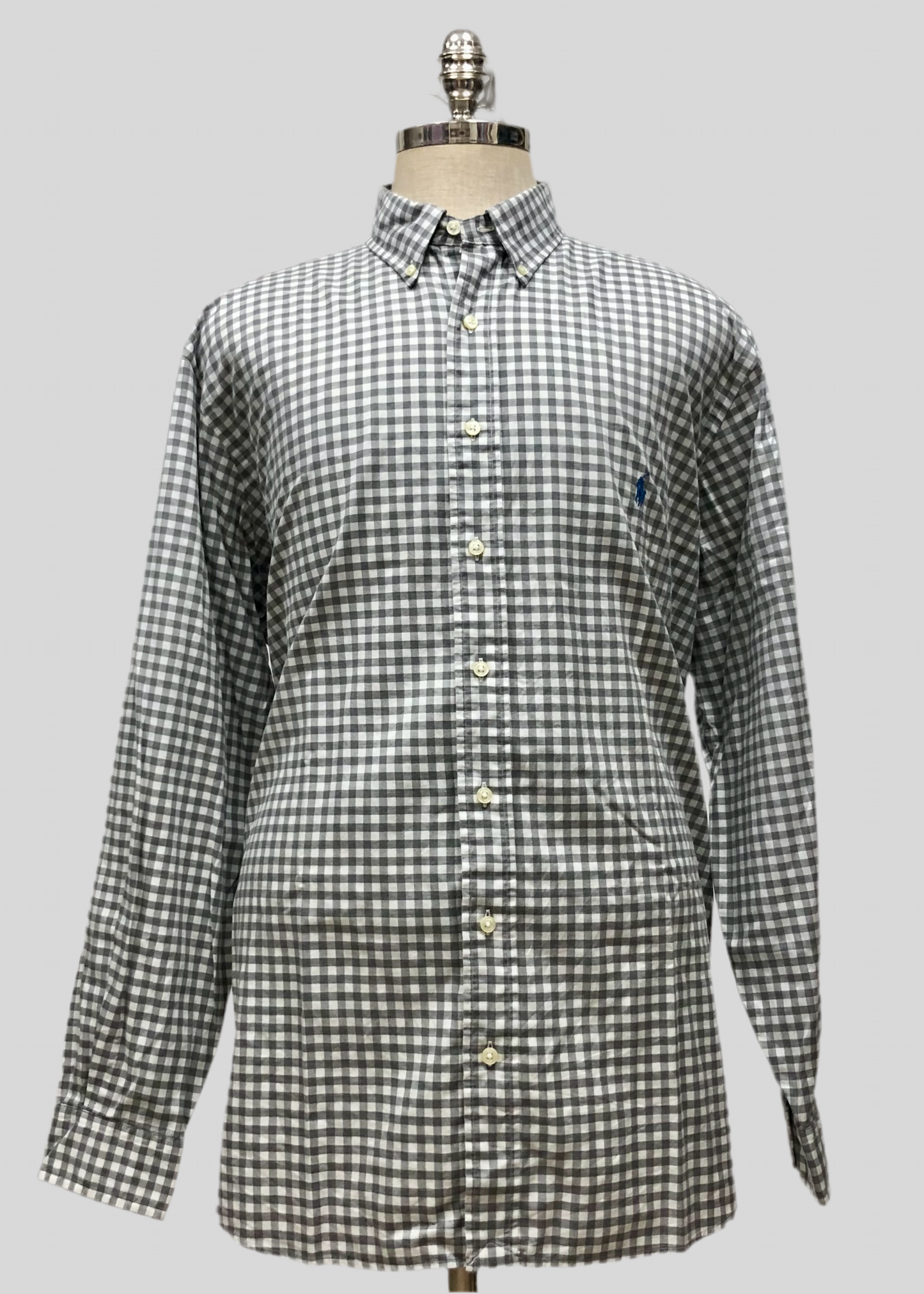 Camisa Polo Ralph Lauren 🏇🏼 con patron de cuadros gingham gris y blanco Talla XXL Entalle Regular