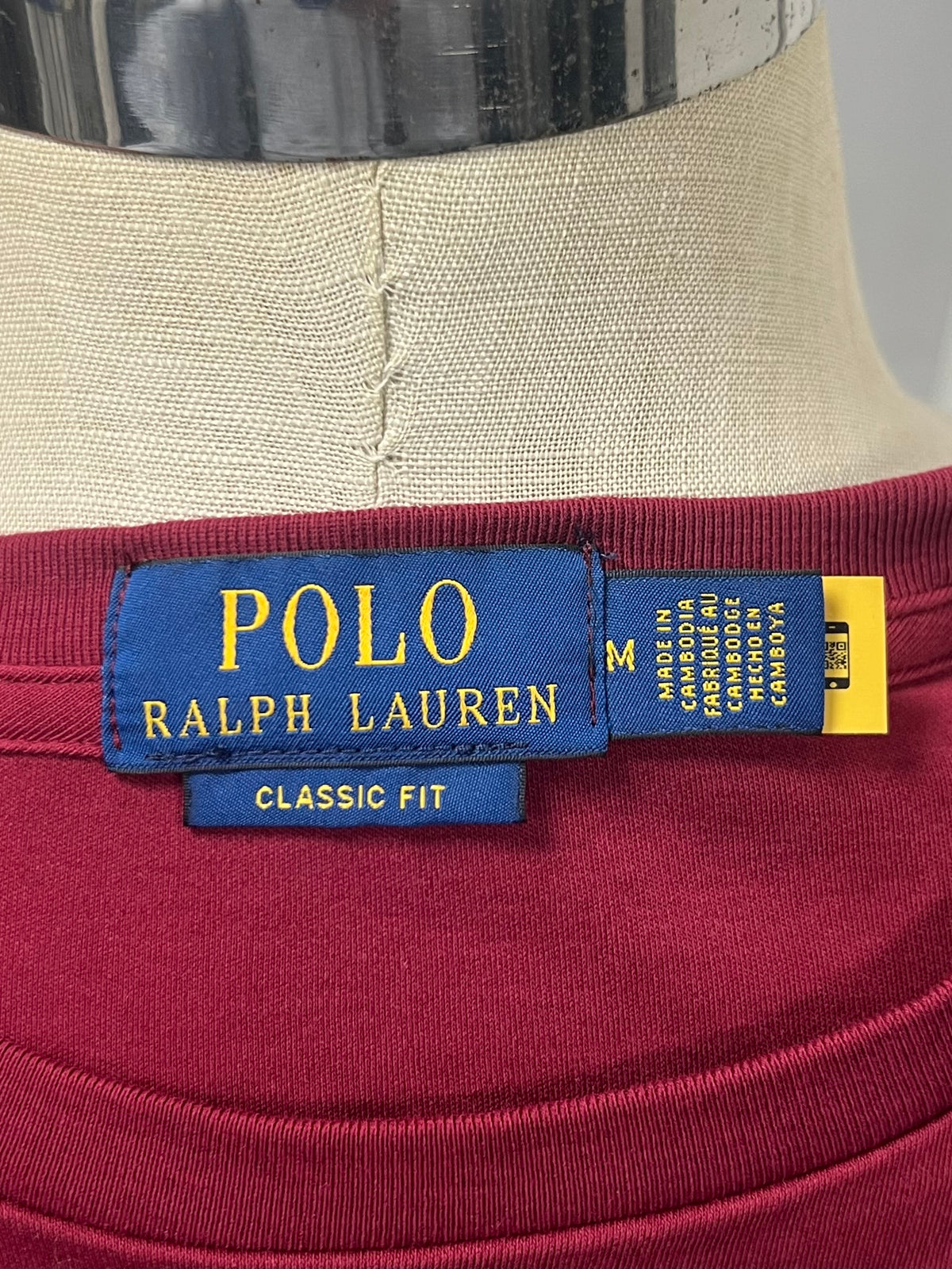 Camiseta cuello redondo Polo Ralph Lauren 🏇🏼 color rojo oscuro manga larga Talla M Entalle Clásico