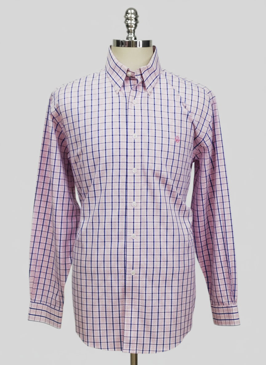 Camisa Brooks Brothers 🐑 color blanco con patrón de cuadros en color rosado y azul Talla L Entalle Regular (ver descripción)