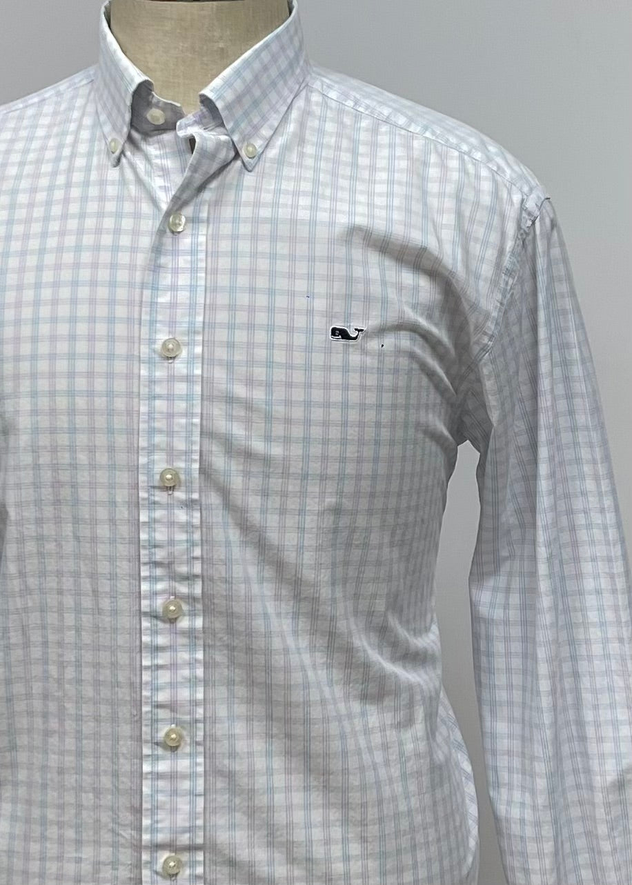 Camisa Vineyard Vines 🐳 Color blanco con patrón de cuadros en color lila y celeste Talla L Entalle Regular