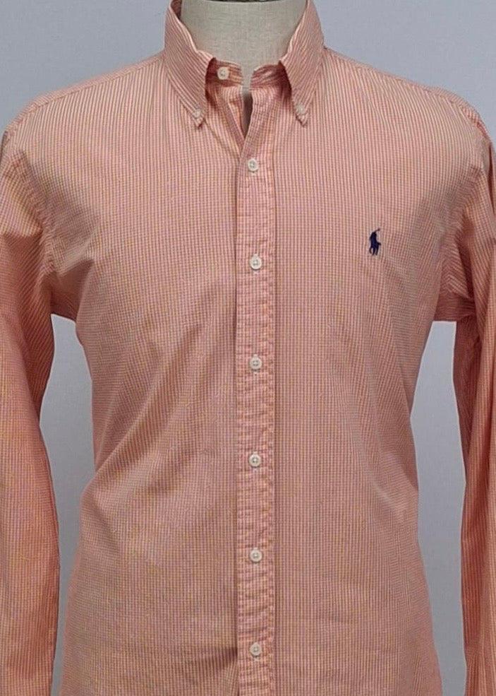 Camisa Polo Ralph Lauren 🏇🏼 con patron de cuadros gingham naranja y blanco Talla L Entalle Custom Fit