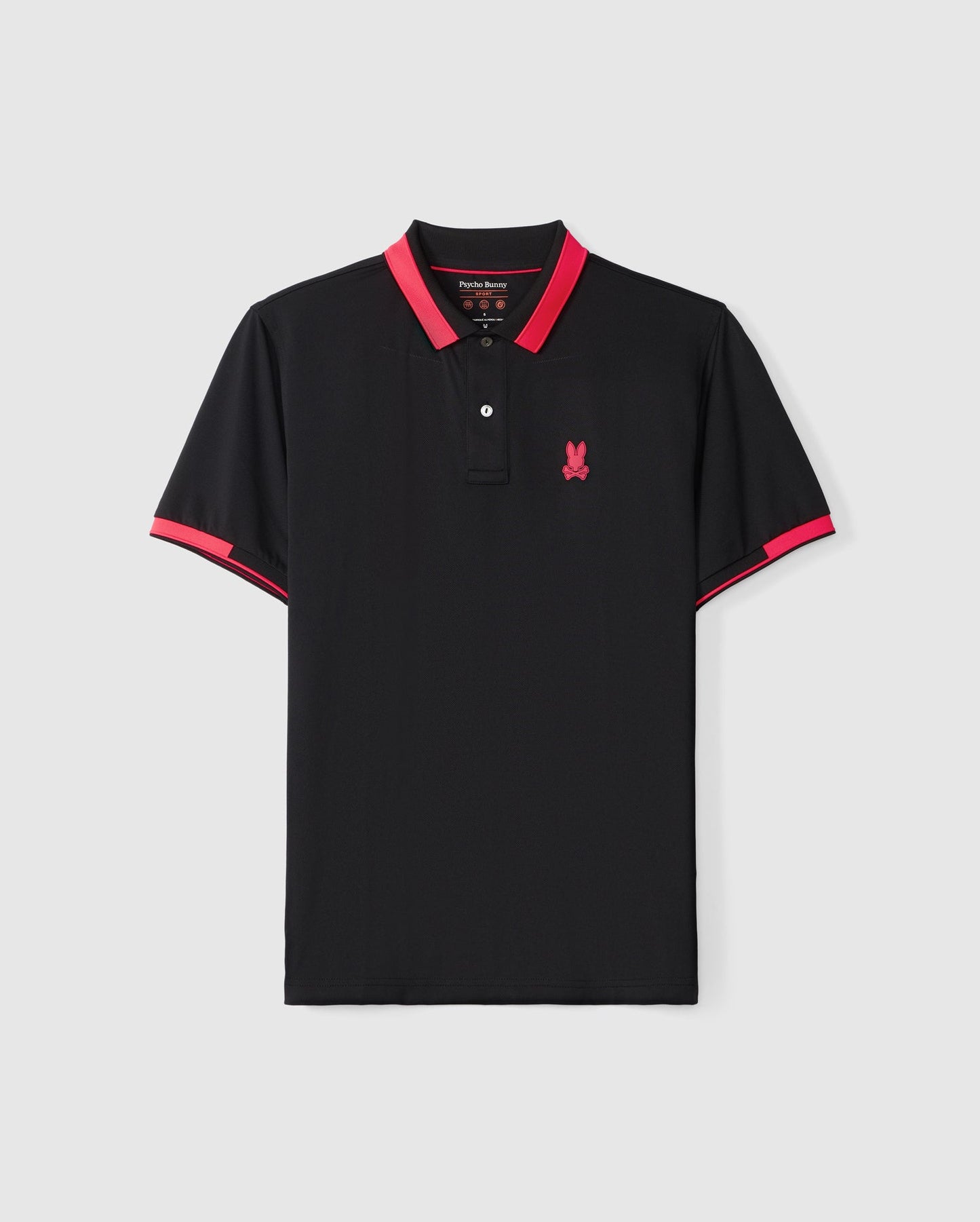 Camiseta Polo Psycho Bunny 🐰  Micro mesh en color negro y rosado con diseño de cuello Talla M Entalle Regular